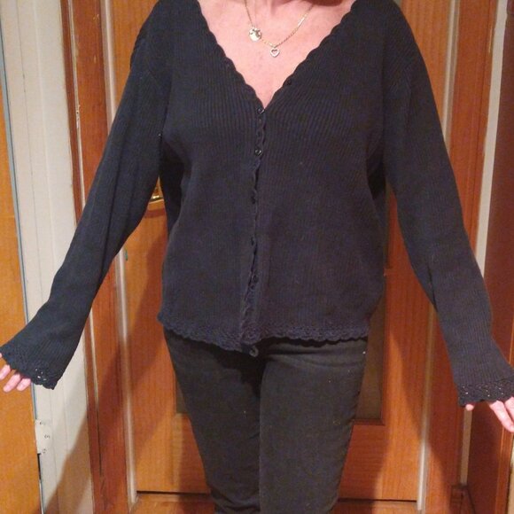 Victoria Jones black ribbed lace detail sweater - Picture 1 of 8